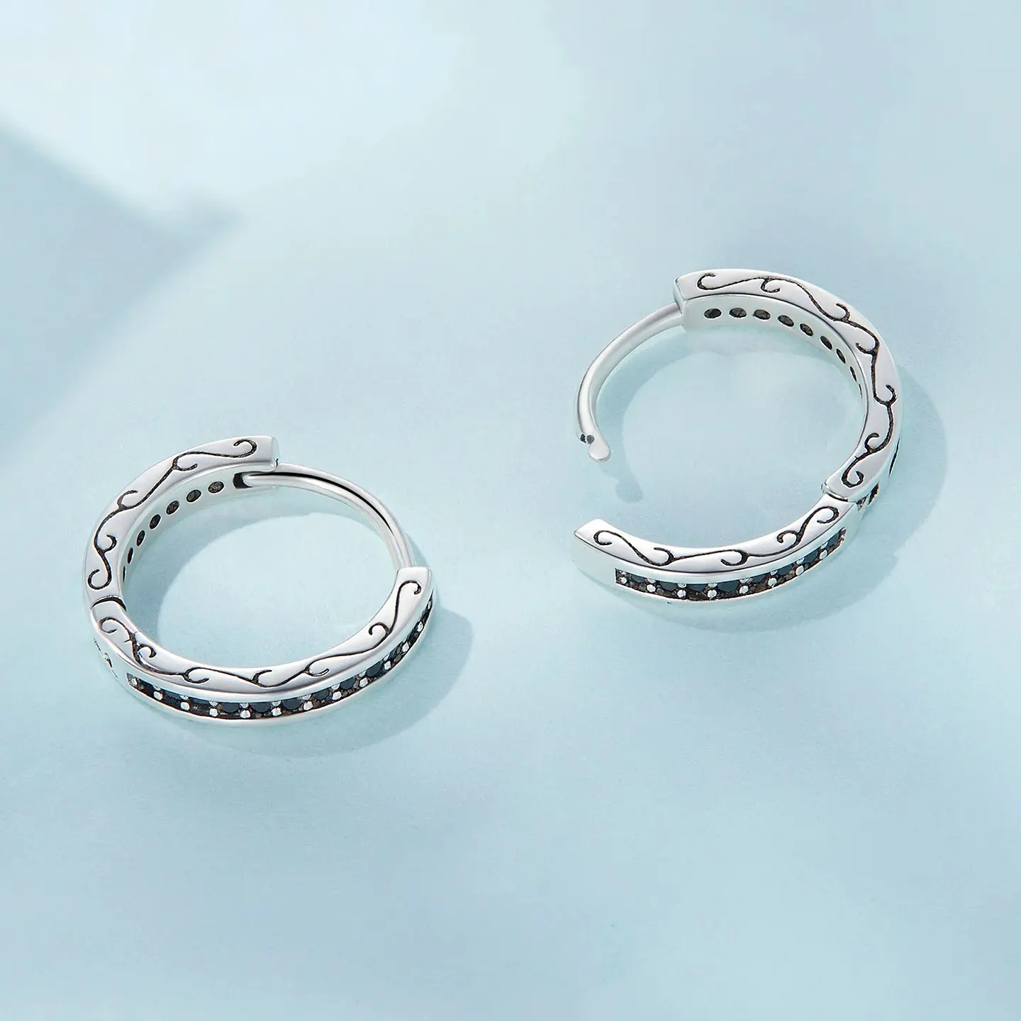 Aros Plata 925 Argollas Huggies Circones Negros 5