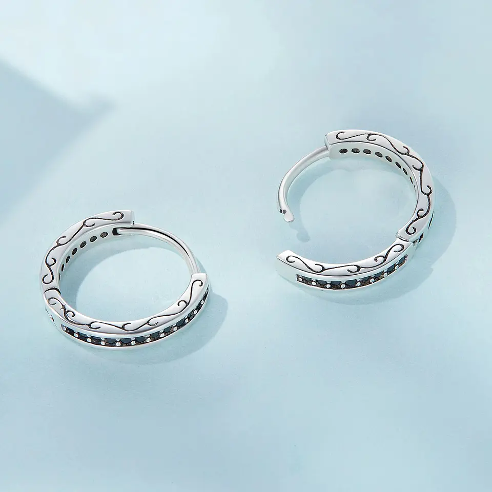 Aros Plata 925 Argollas Huggies Circones Negros 5