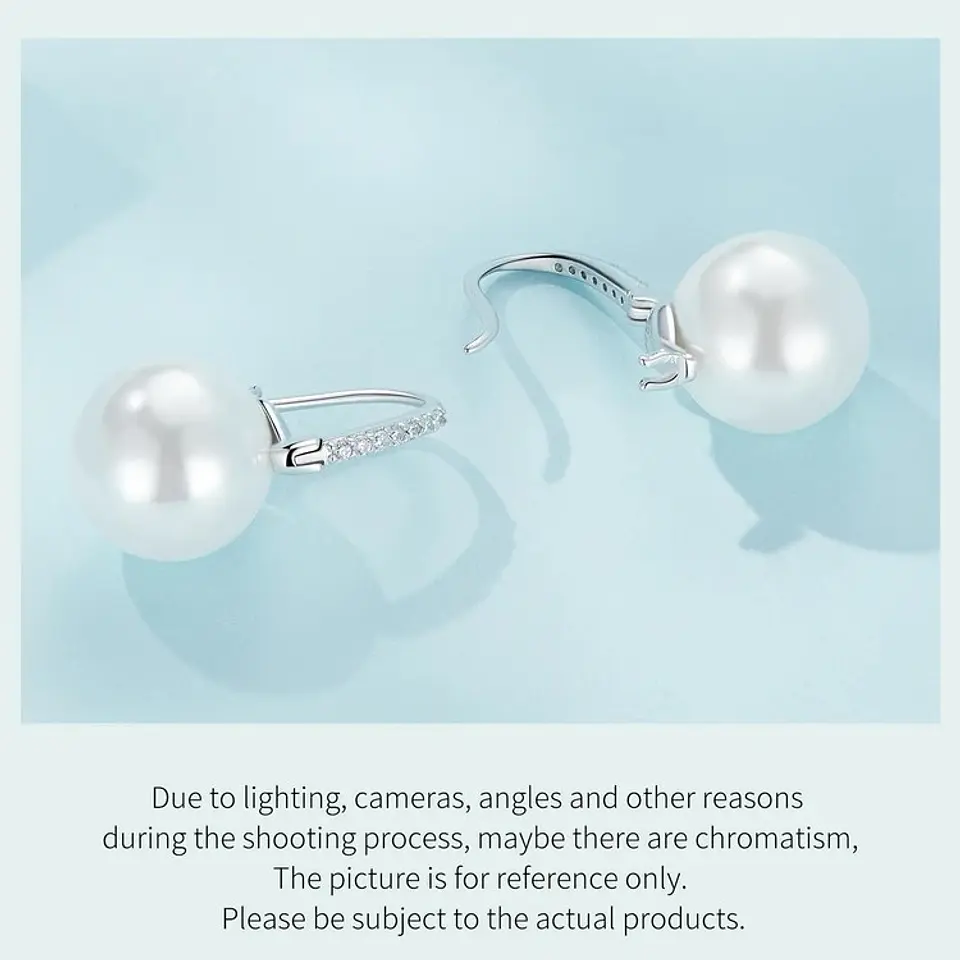 Aros Plata 925 Perla Colgante Blanca 5