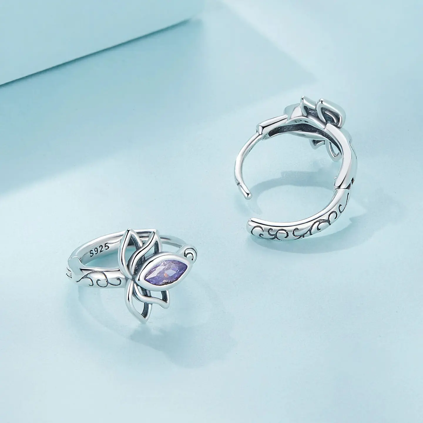 Aros Plata 925 Argollas Huggies Flor de Loto 3