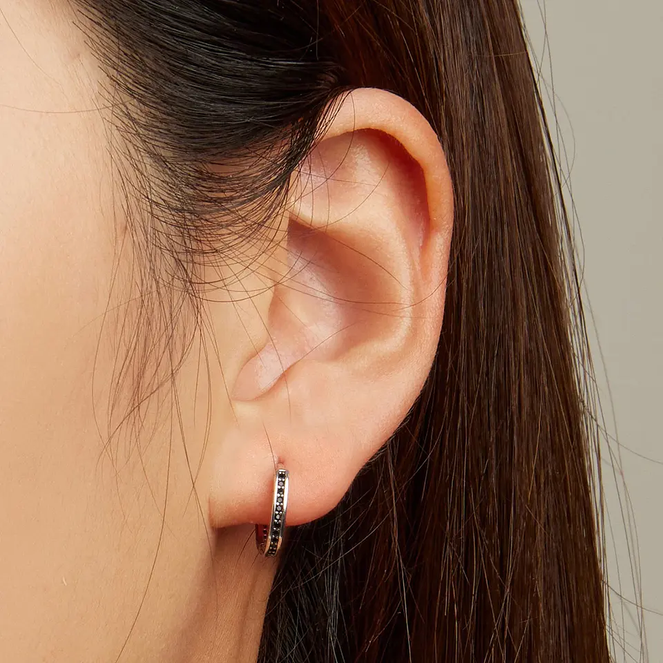 Aros Plata 925 Argollas Huggies Circones Negros 6