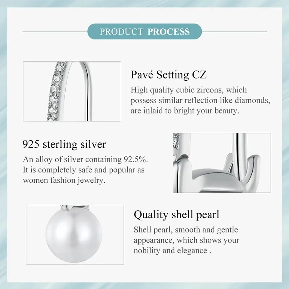 Aros Plata 925 Perla Colgante Blanca 7