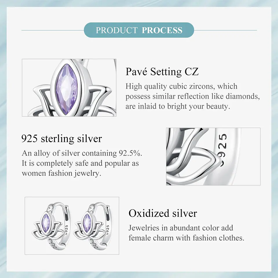 Aros Plata 925 Argollas Huggies Flor de Loto 5