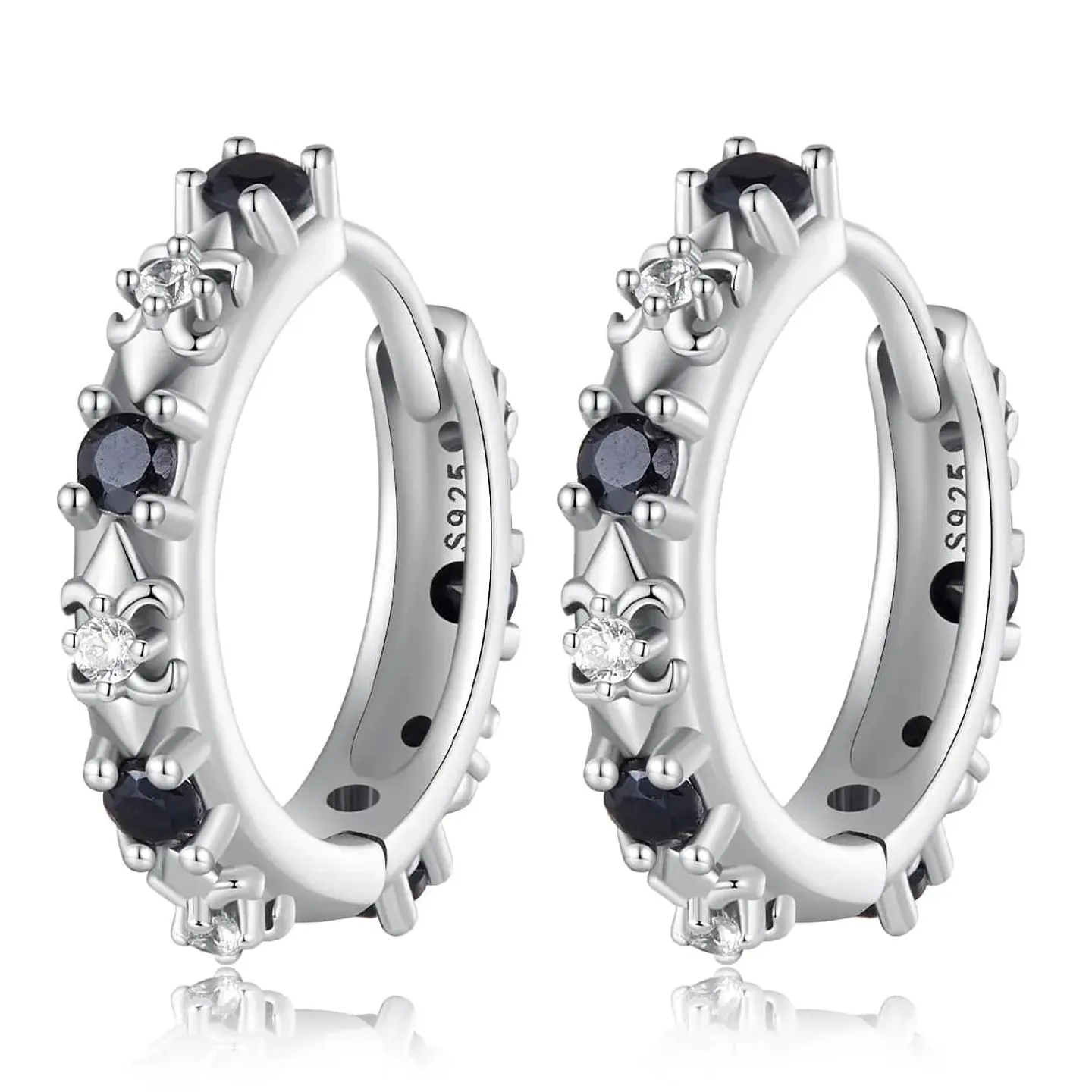 Aros Plata 925 Argollas Huggies Onix Color Negro 1