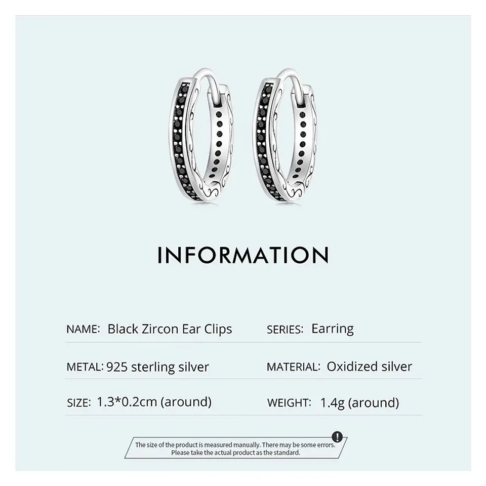 Aros Plata 925 Argollas Huggies Circones Negros 8