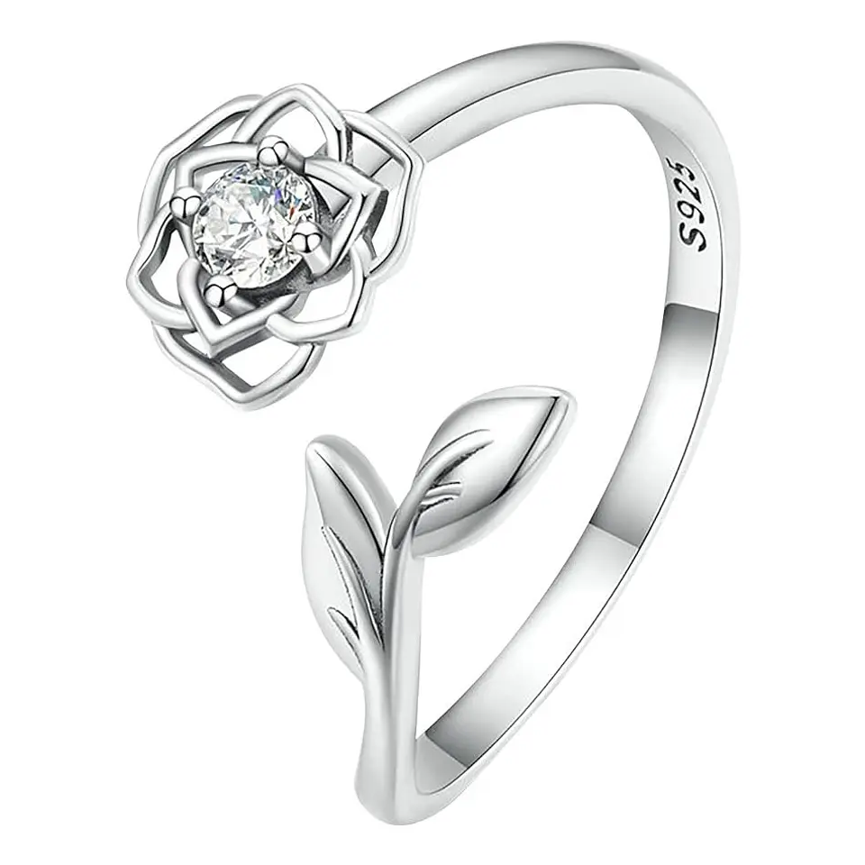 Anillo Plata 925 Flor Camelia Circon 1