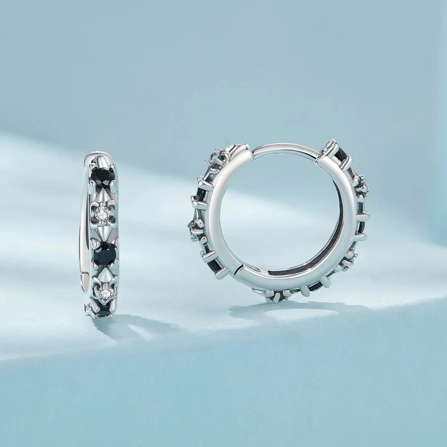 Aros Plata 925 Argollas Huggies Onix Color Negro 3