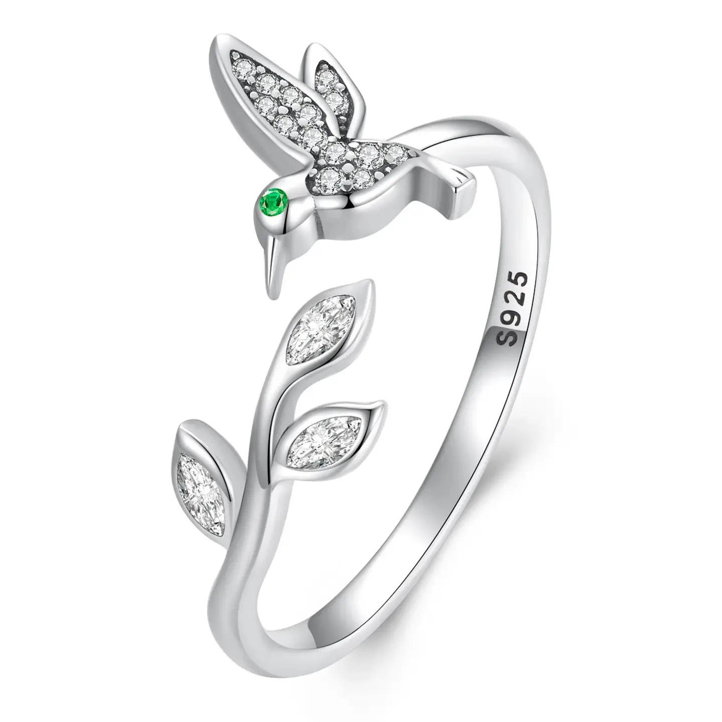 Anillo Plata 925 Colibri Picaflor con Hojas 1
