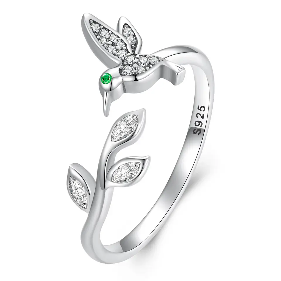 Anillo Plata 925 Colibri Picaflor con Hojas 1