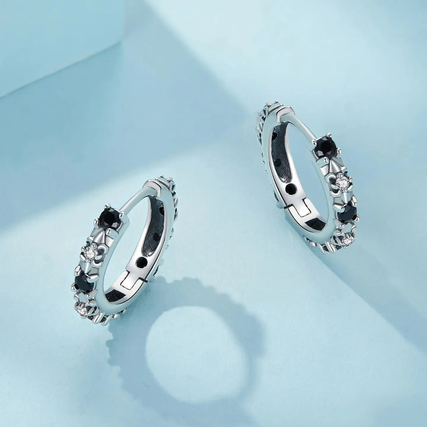 Aros Plata 925 Argollas Huggies Onix Color Negro 4
