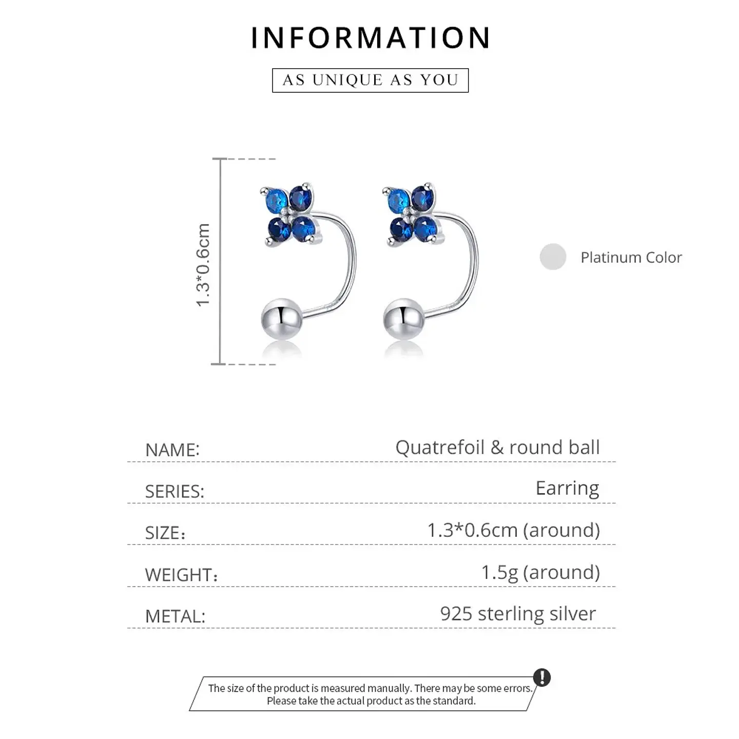 Aros Plata 925 Pasador Flor Azul Bolita 7