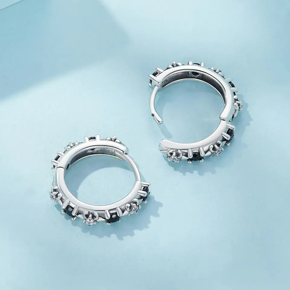 Aros Plata 925 Argollas Huggies Onix Color Negro 5
