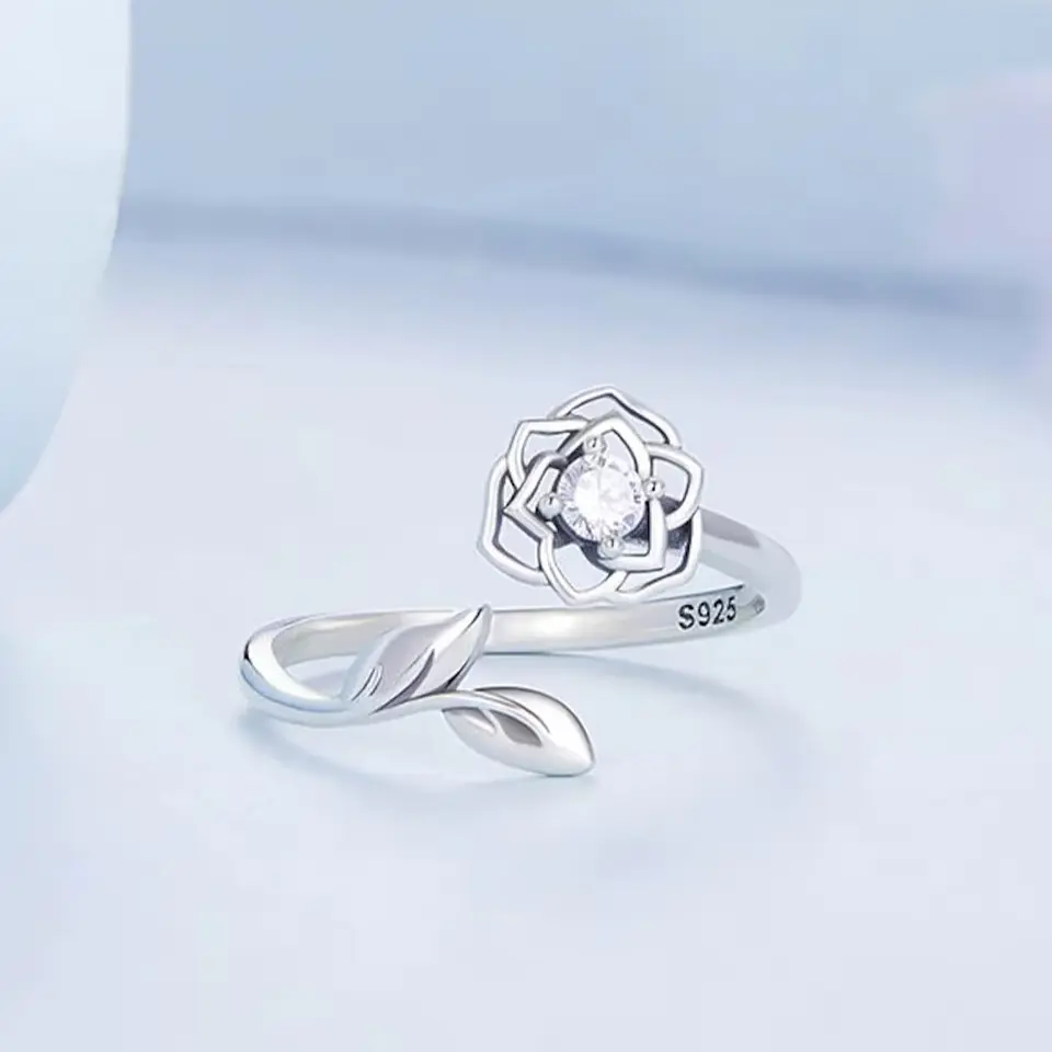 Anillo Plata 925 Flor Camelia Circon 4