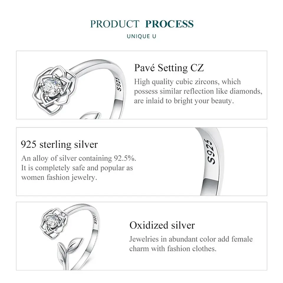 Anillo Plata 925 Flor Camelia Circon 5