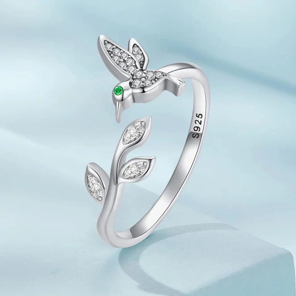 Anillo Plata 925 Colibri Picaflor con Hojas 5