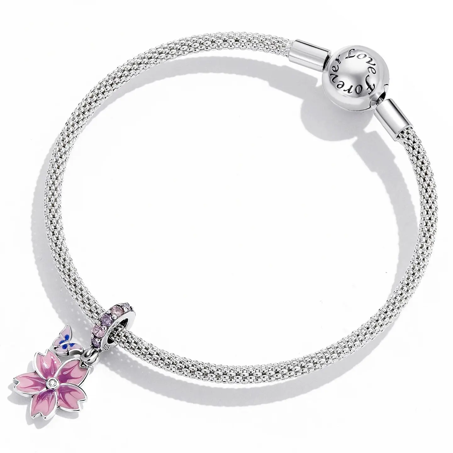 Charm Dije Plata Flor Purpura con Mariposa 2