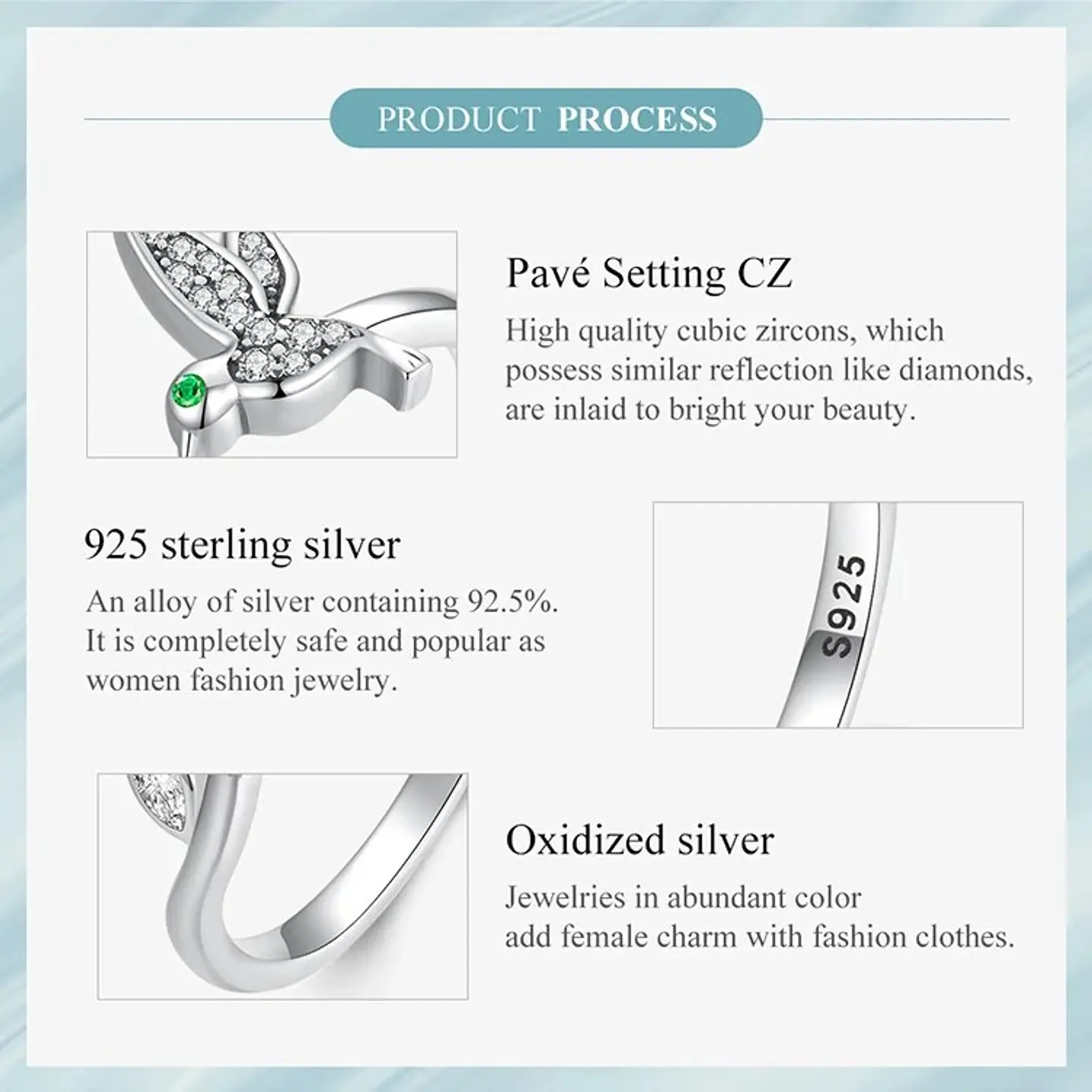 Anillo Plata 925 Colibri Picaflor con Hojas 7