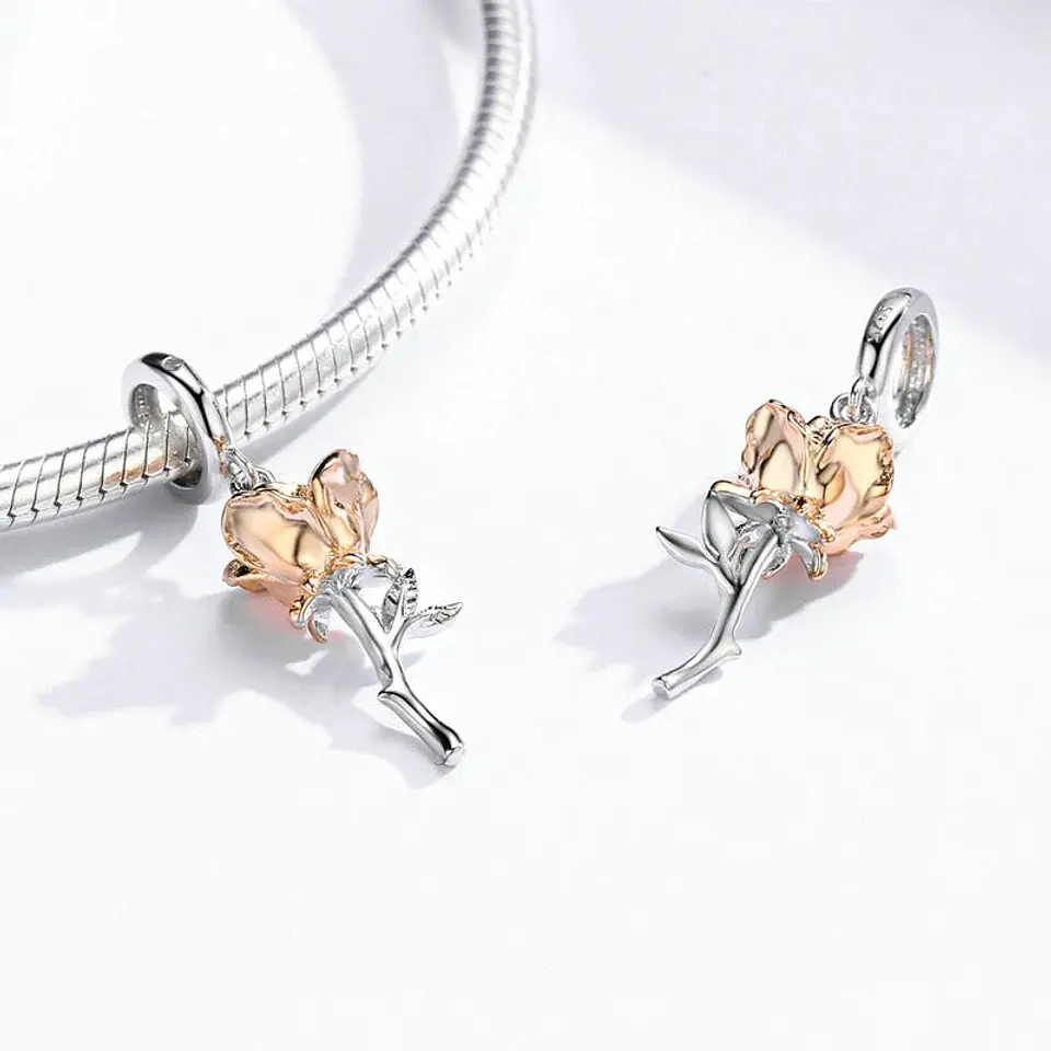 Charm Dije Plata 925 Rosa Dorada 3