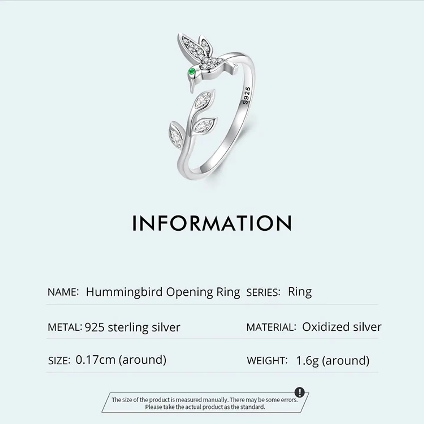 Anillo Plata 925 Colibri Picaflor con Hojas 8