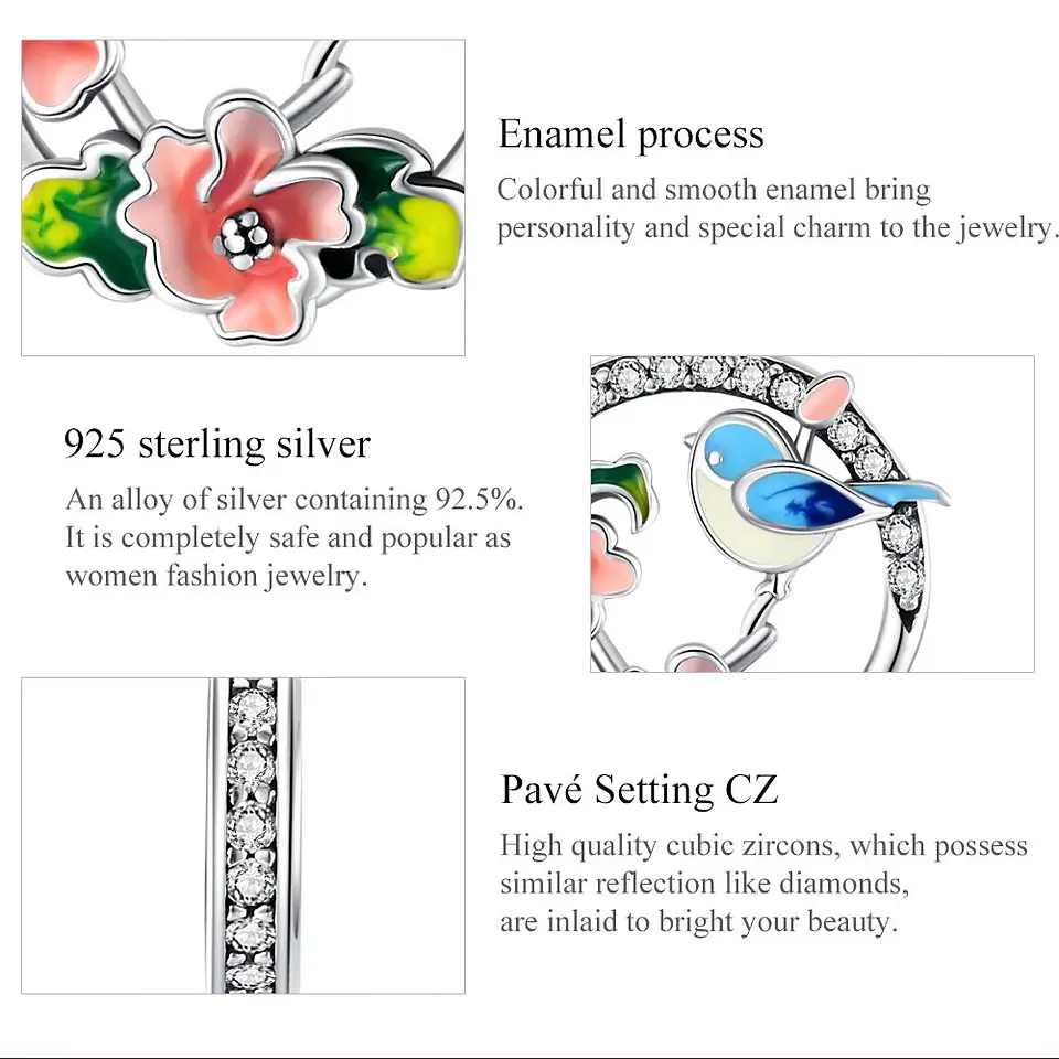 Charm Dije Plata Pajarito Ave de la Suerte 5