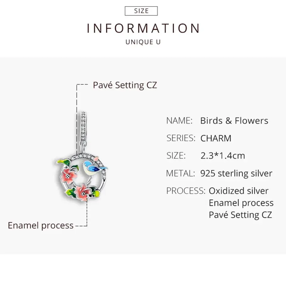 Charm Dije Plata Pajarito Ave de la Suerte 6