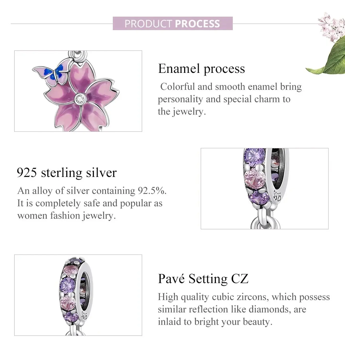 Charm Dije Plata Flor Purpura con Mariposa 5