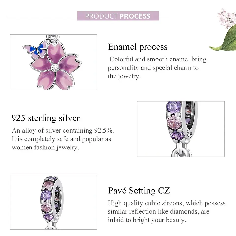 Charm Dije Plata Flor Purpura con Mariposa 5