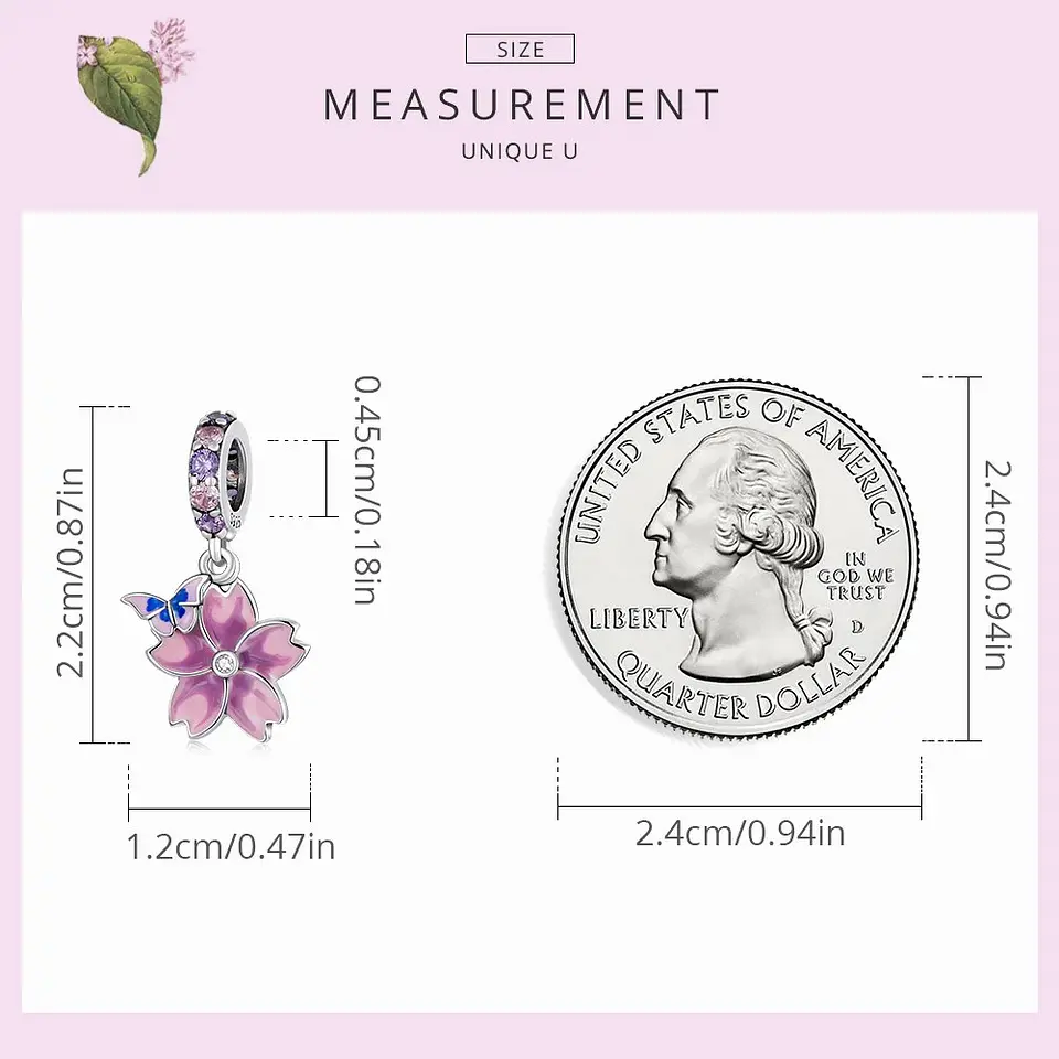 Charm Dije Plata Flor Purpura con Mariposa 6