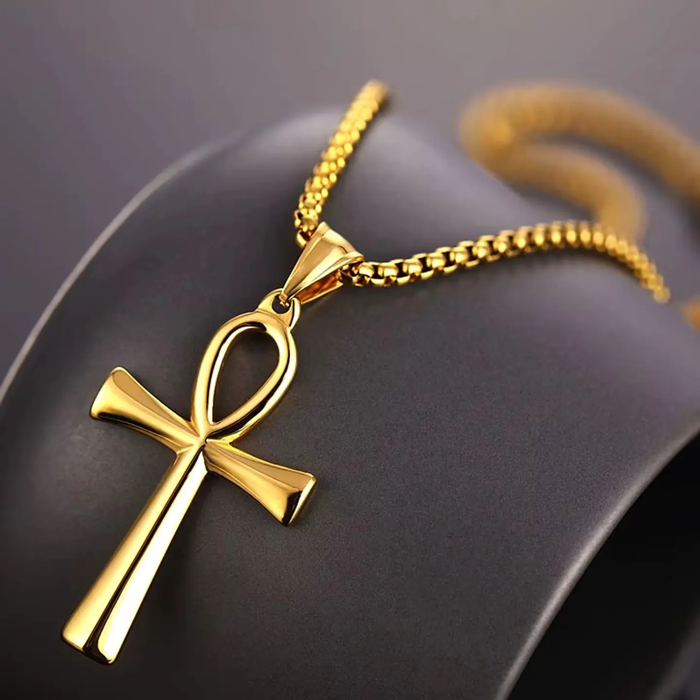 Colar Colgante Cruz Egipcia Ankh Acero 50mm Dorada 2