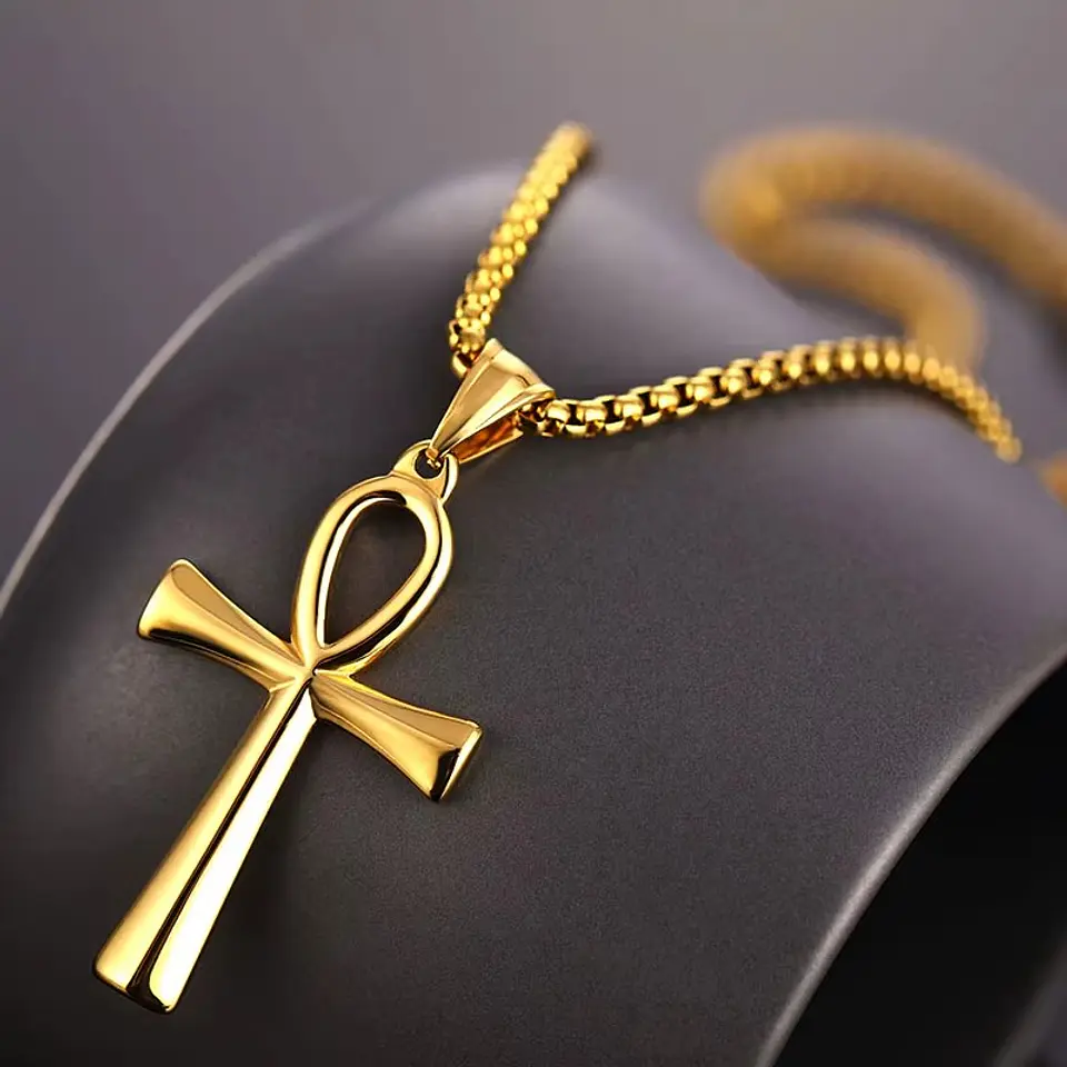 Colar Colgante Cruz Egipcia Ankh Acero 50mm Dorada 2