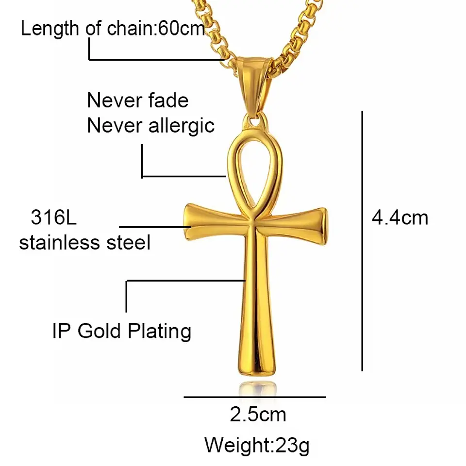 Colar Colgante Cruz Egipcia Ankh Acero 50mm Dorada 3