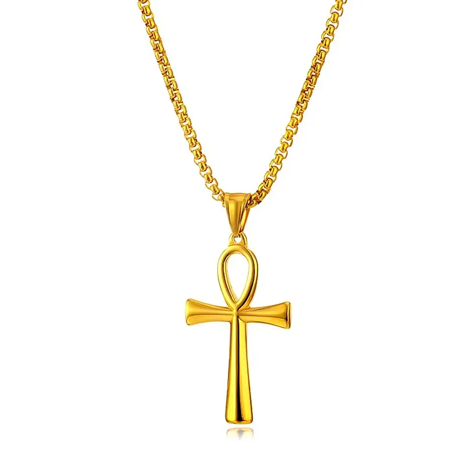 Colar Colgante Cruz Egipcia Ankh Acero 50mm Dorada 4