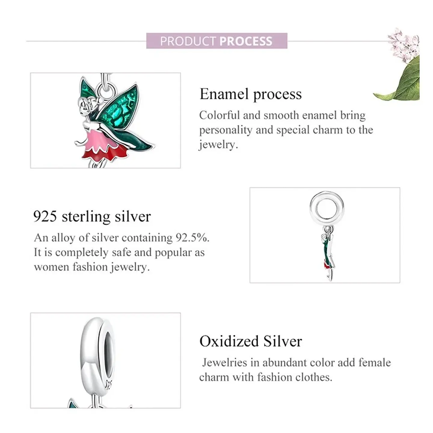 Charm Dije Plata Hada Elfo Colorida 7