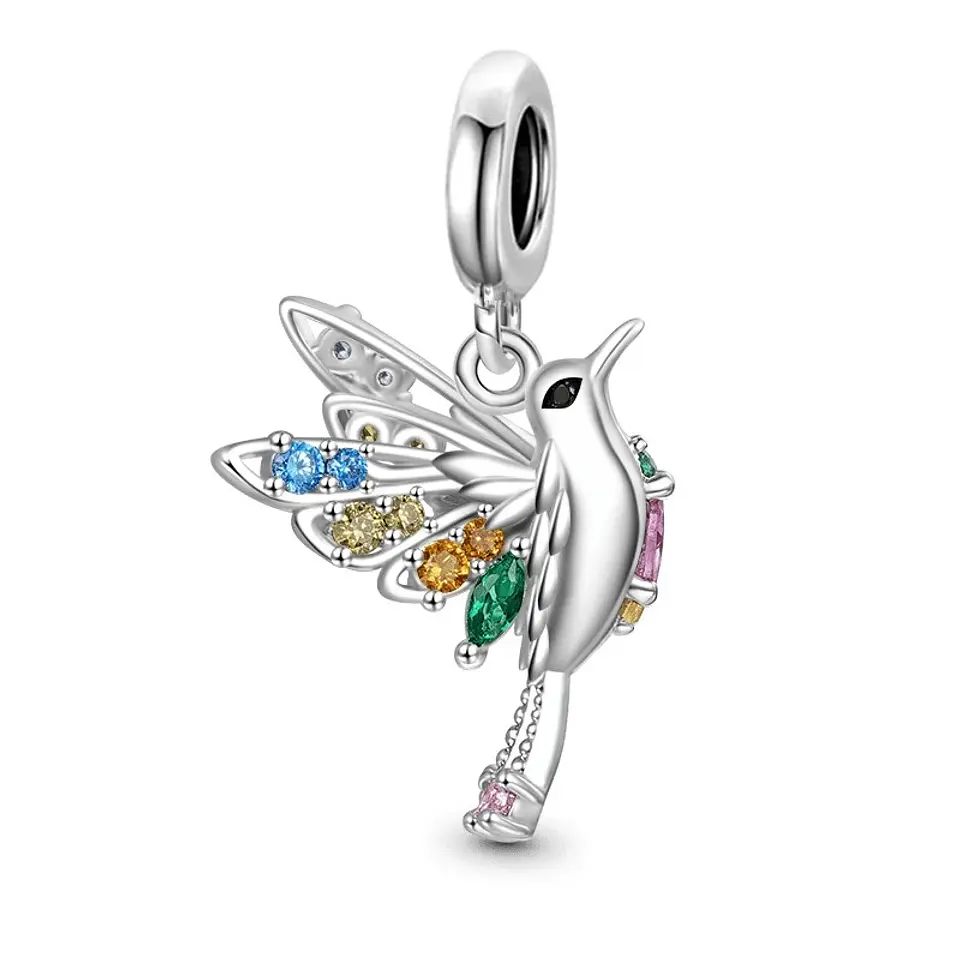 Charm Dije Colgante Colibrí Ave Pajaro de Cola 2
