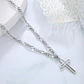 Colgante Collar Cruz Biselada Fígaro Acero Plateado - Miniatura 2