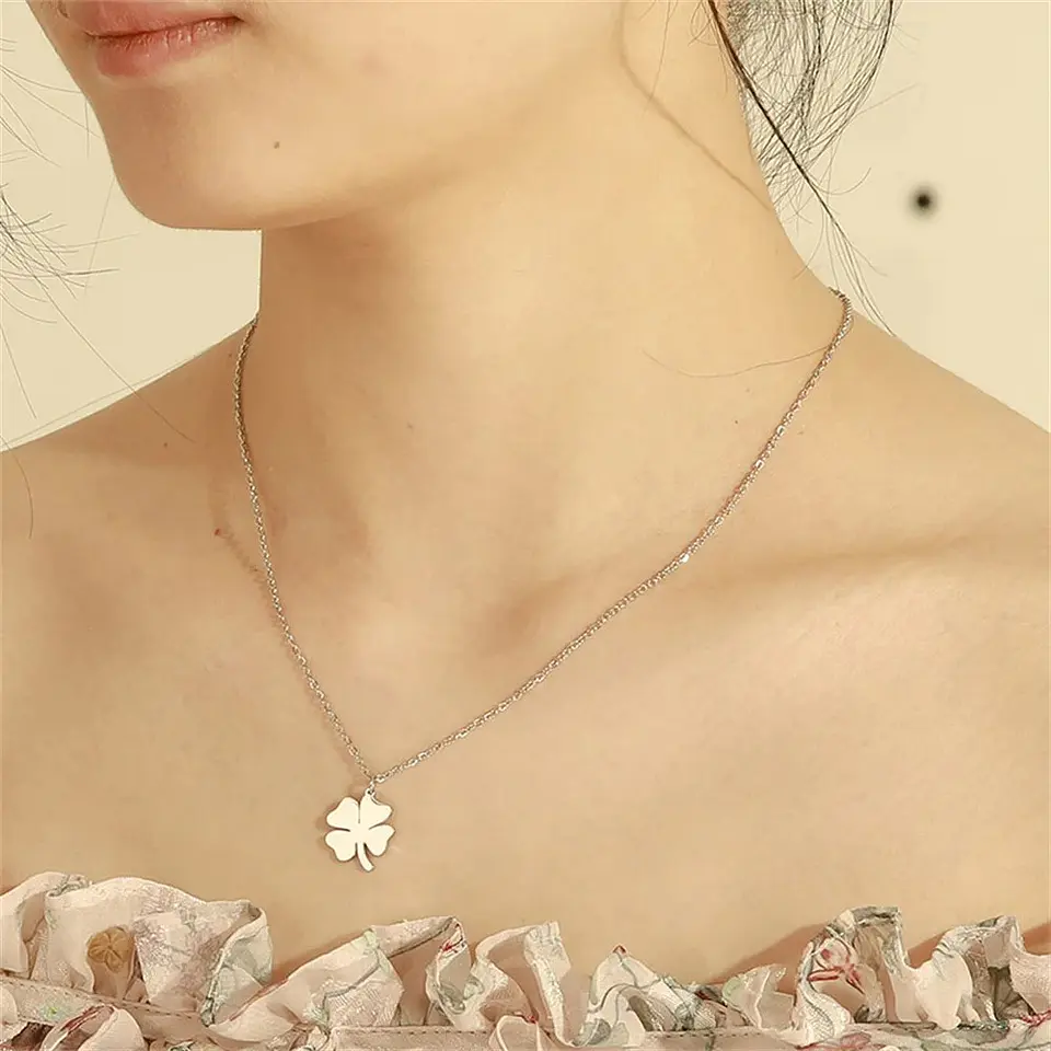 Colgante Collar trébol 4 Hojas 1097 Acero Plateado 4