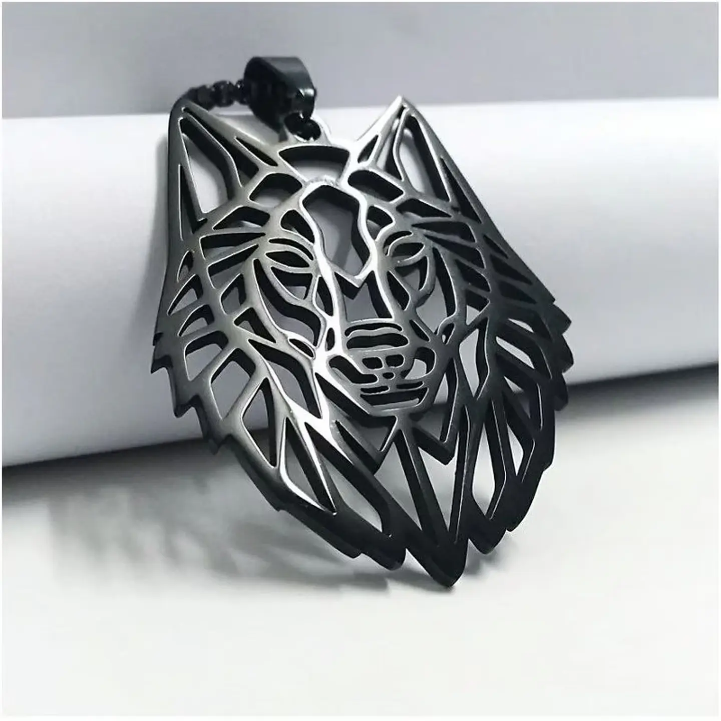 Collar Cabeza Lobo Wolf Acero Geométrico Negro 2