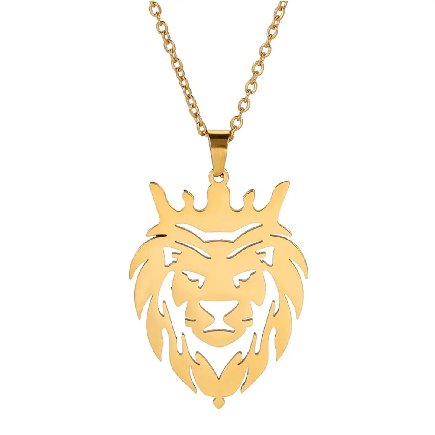 Collar Cabeza Leon Corona King Acero Dorado 1