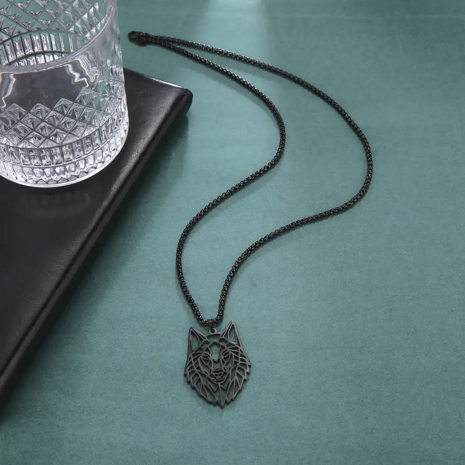 Collar Cabeza Lobo Wolf Acero Geométrico Negro 4