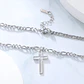 Colgante Collar Cruz Biselada Fígaro Acero Plateado - Miniatura 7