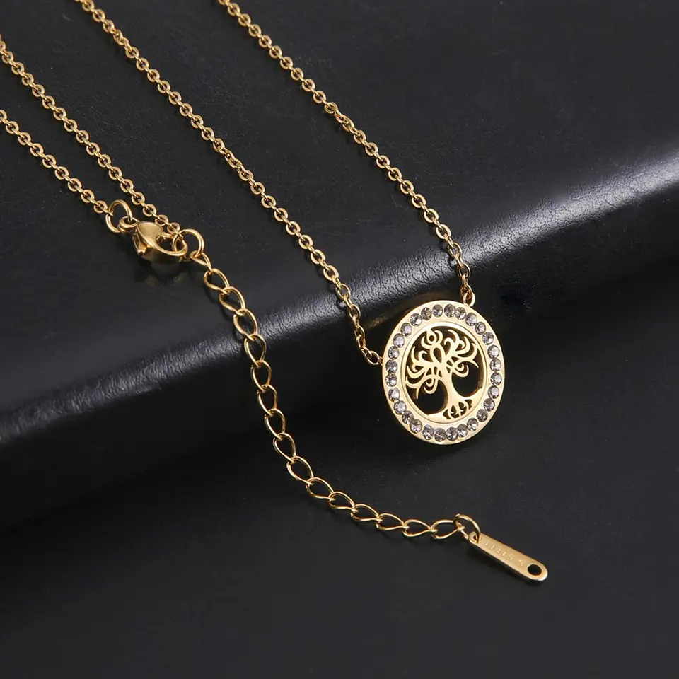 Collar Árbol de la vida con Circones Dorado Acero 2