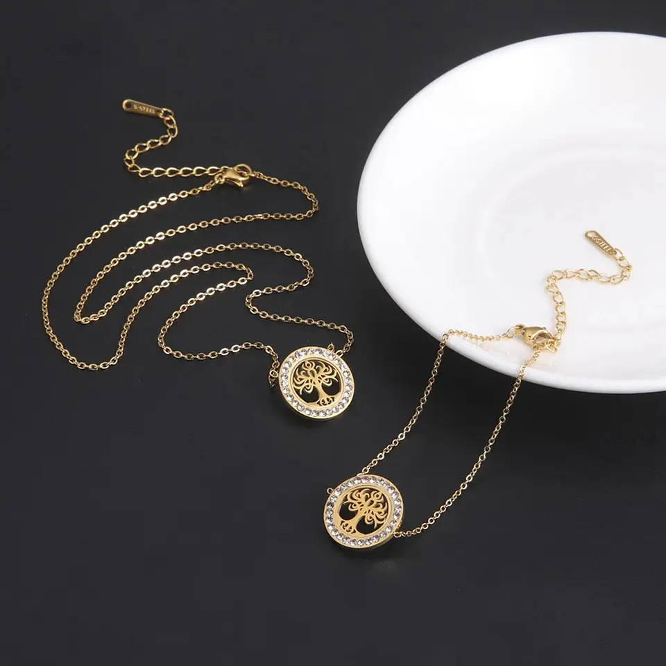 Collar Árbol de la vida con Circones Dorado Acero 3