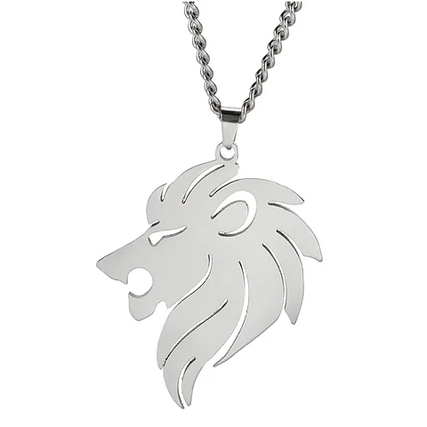Collar Cabeza Leon King Acero Plateado