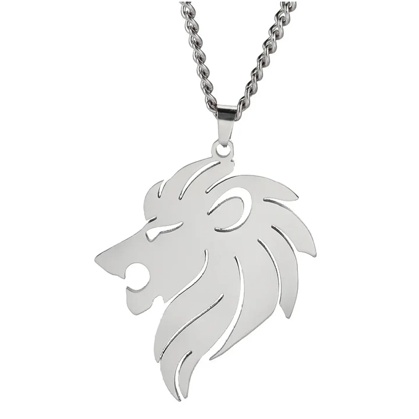 Collar Cabeza Leon King Acero Plateado 1