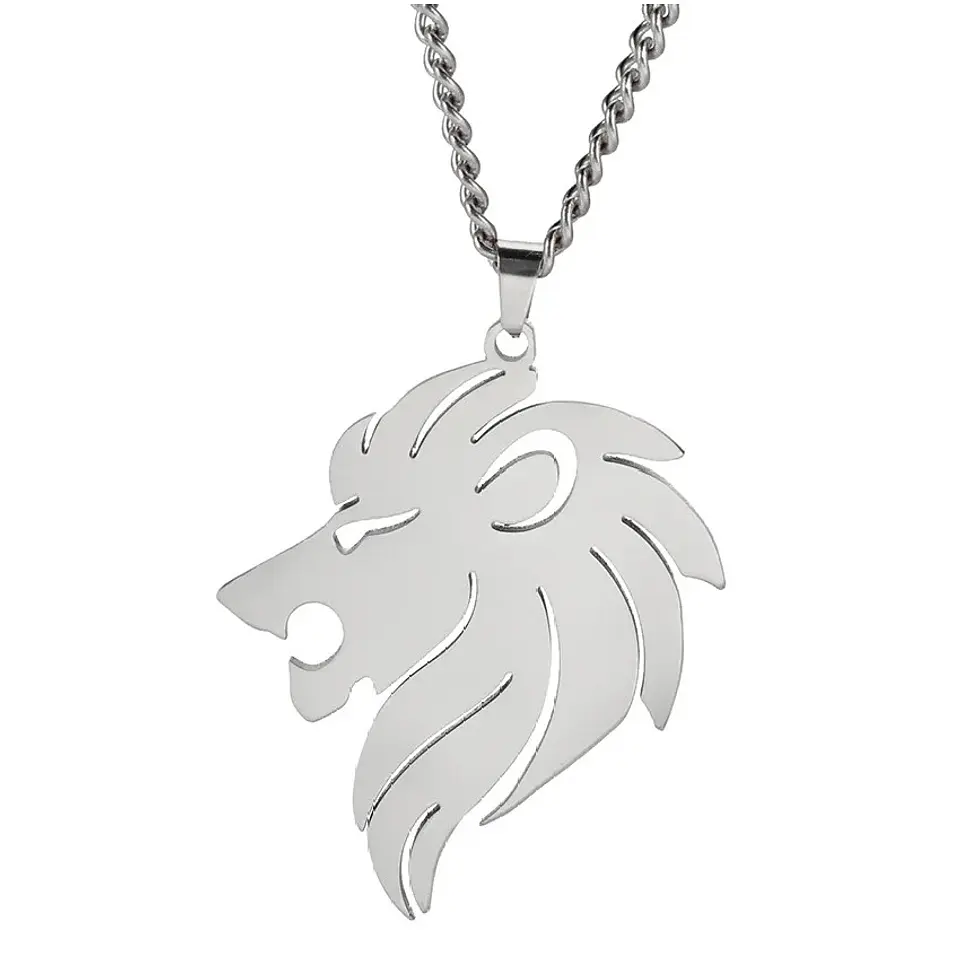 Collar Cabeza Leon King Acero Plateado 1