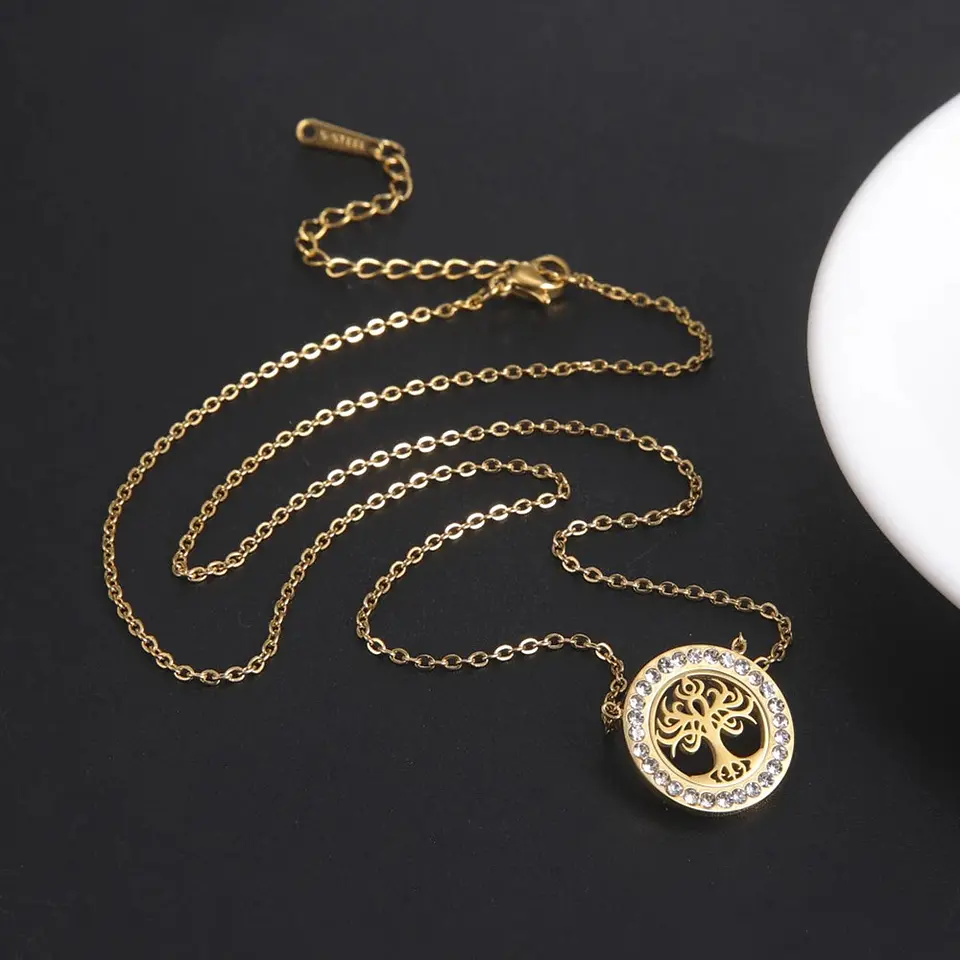Collar Árbol de la vida con Circones Dorado Acero 5