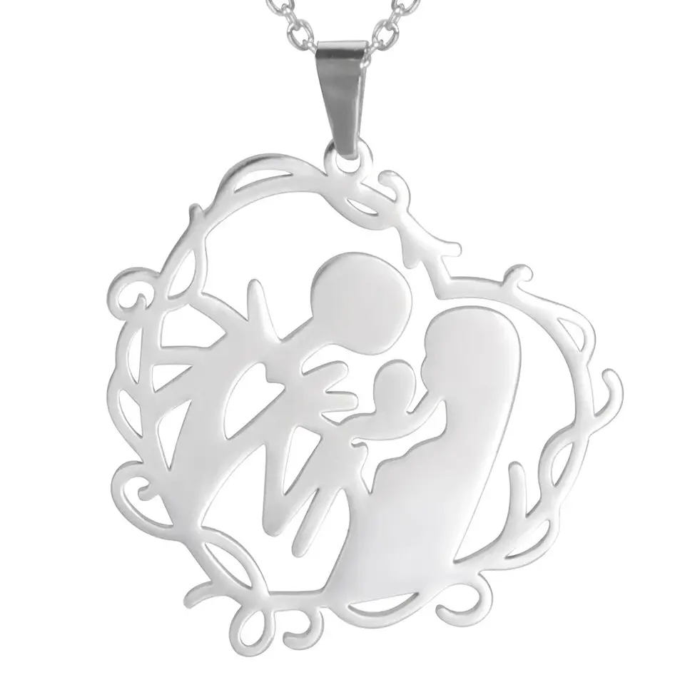 Collar Familia con Hijo Acero Plateado 2