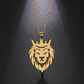 Collar Cabeza Leon Corona King Acero Dorado - Miniatura 6
