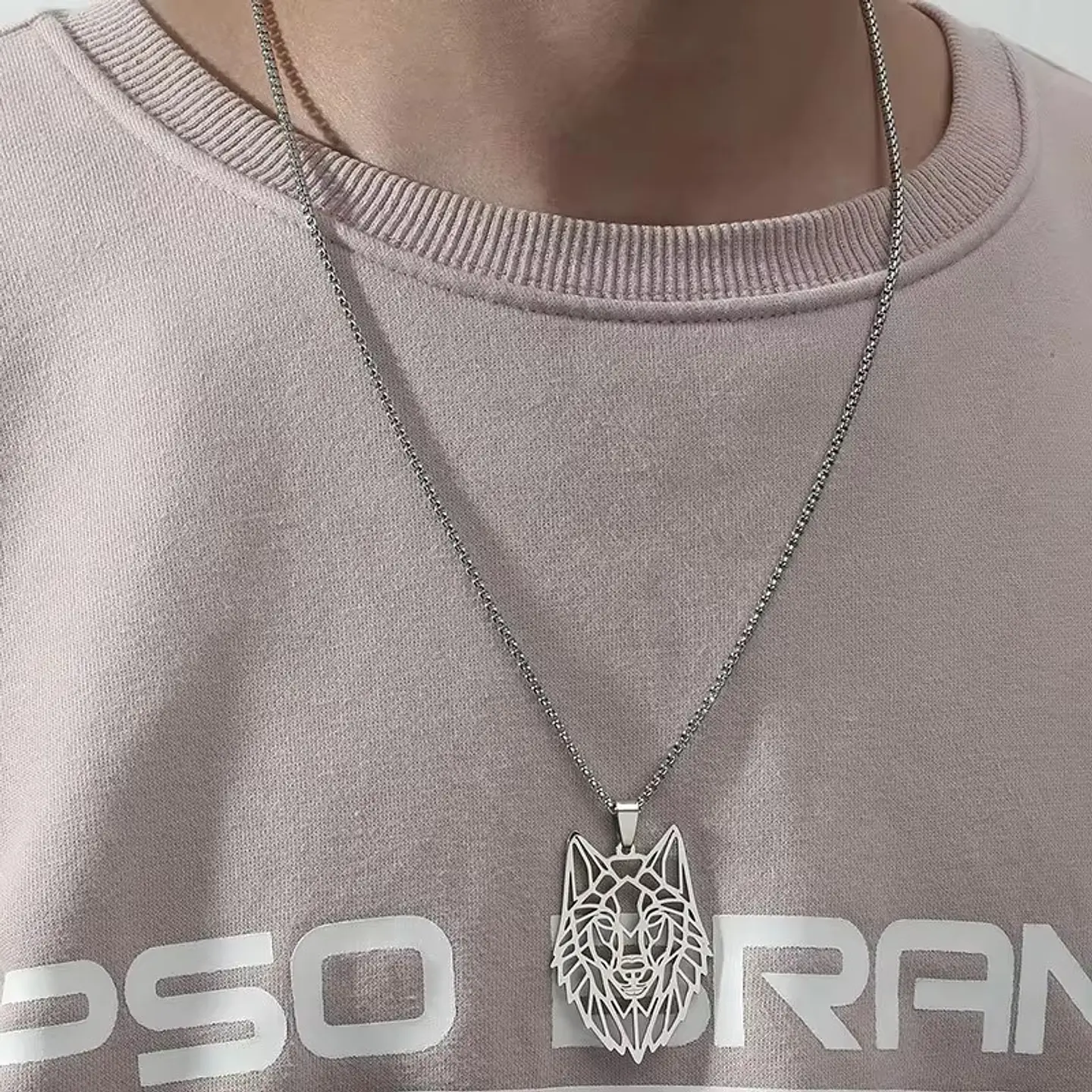 Collar Cabeza Lobo Wolf Acero Geométrico Plateado 4