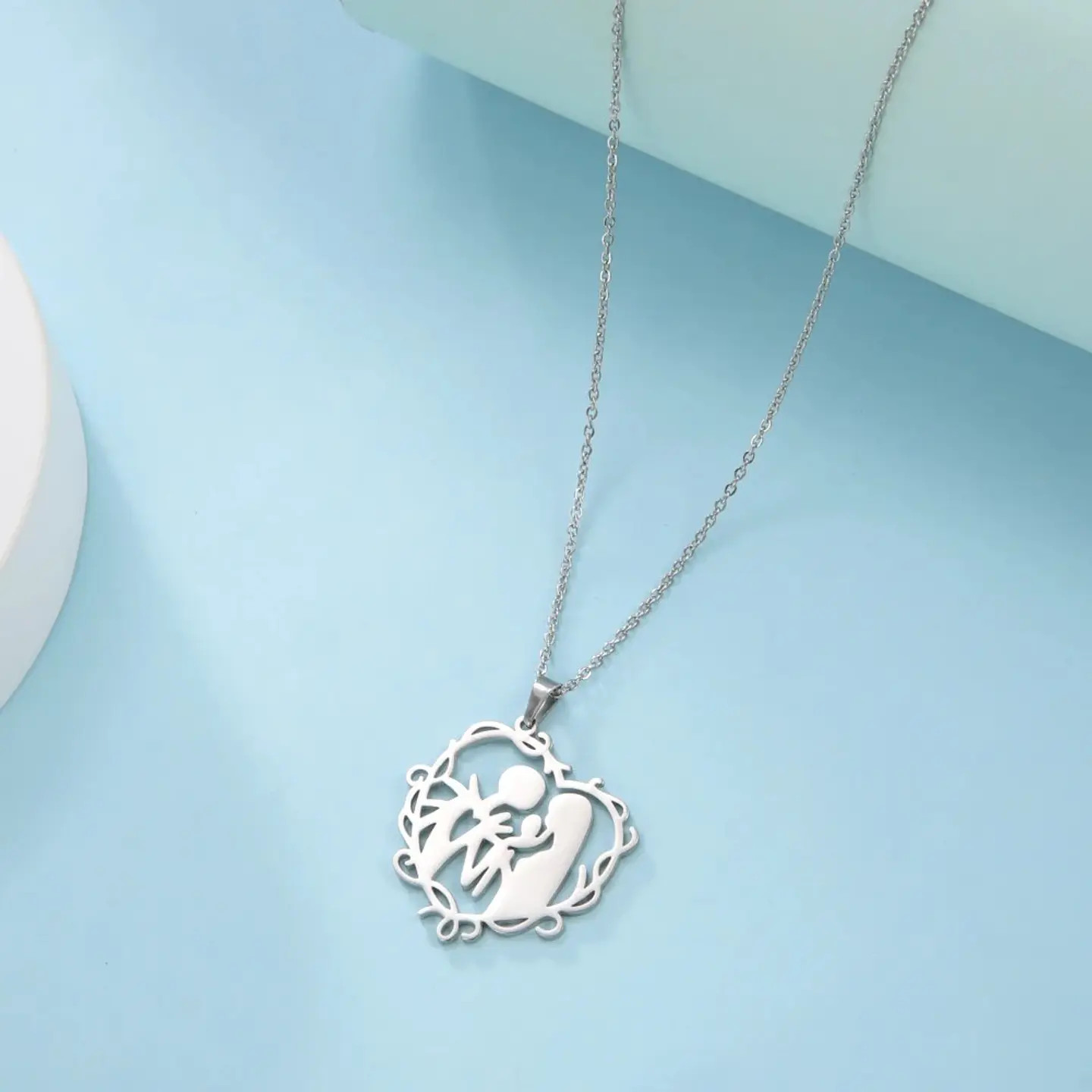 Collar Familia con Hijo Acero Plateado 3